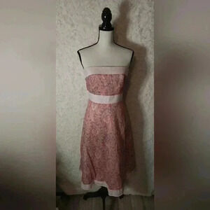 Molly New York Strapless Lined Cotton dress Green Pink Pattern Stripe Trim Size